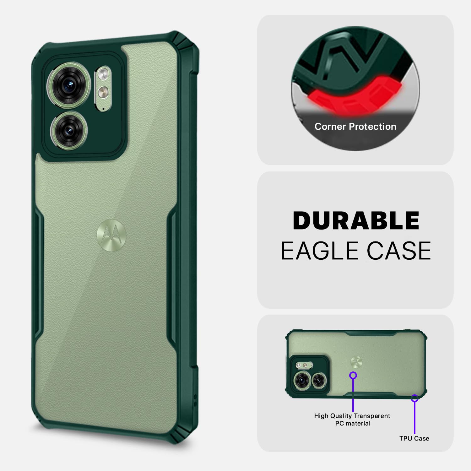 Pikkme Moto Edge 40 Back Cover Crystal Clear Transparent Back Eagle Case (green)