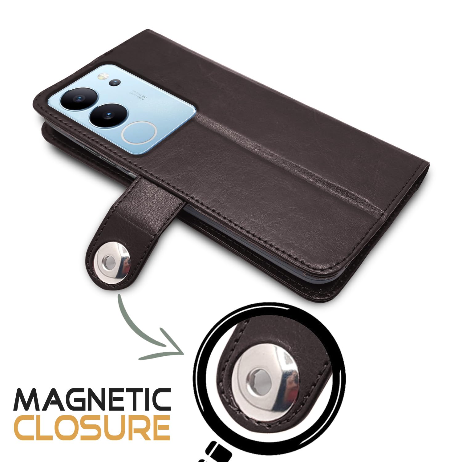 Pikkme Vivo V29 5G Button Flip Cover (Coffee)