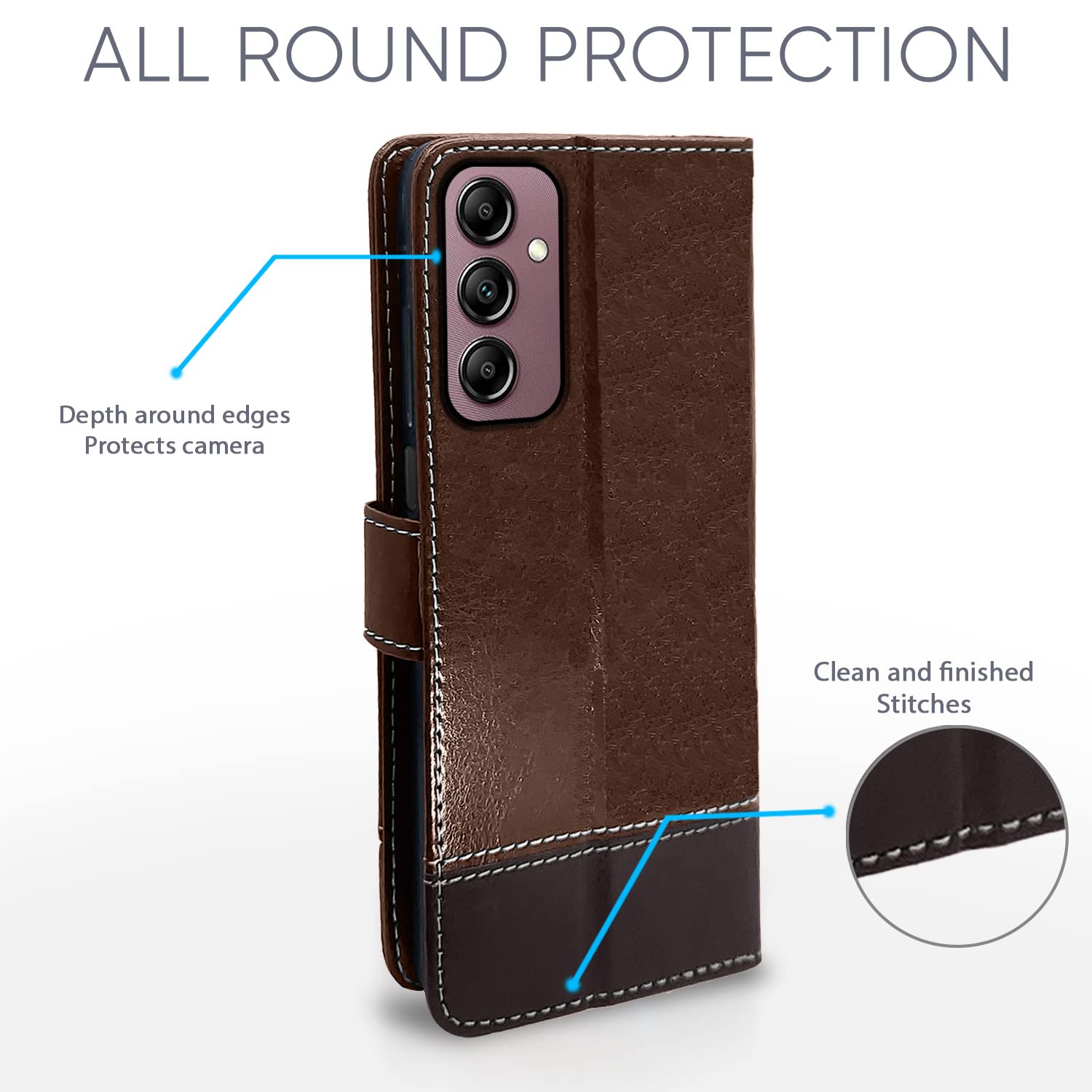 Pikkme Samsung Galaxy A14 5G Constrast Flip Cover | Brown & Coffee