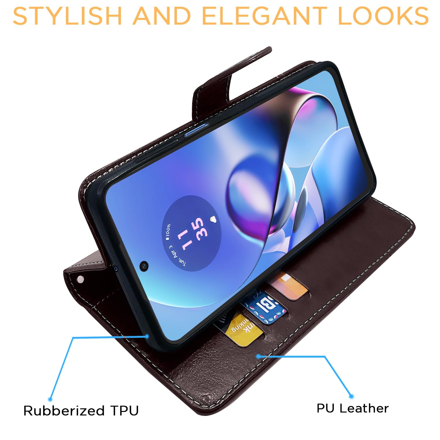 Pikkme Moto G54 5G Contrast Flip Cover (Coffee)