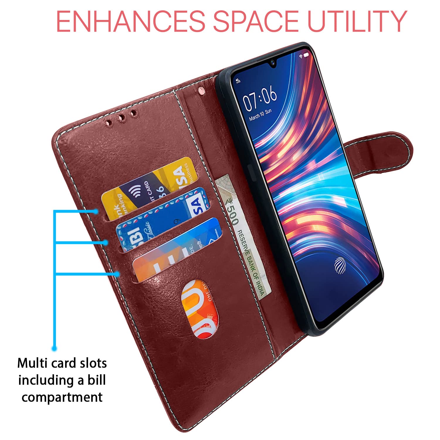Pikkme Vivo S1 Constrast Flip Cover | Brown & Coffee