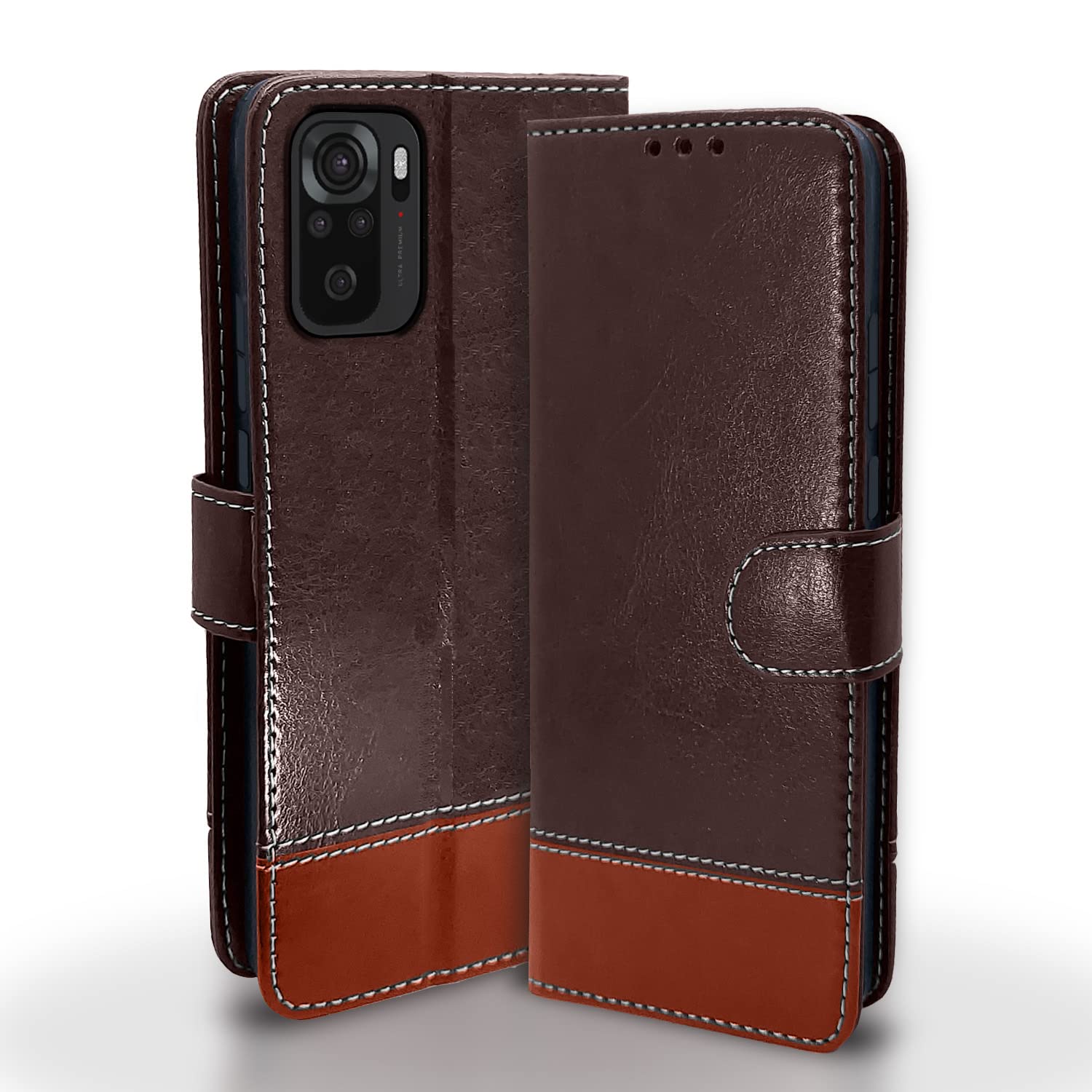 Pikkme Mi Redmi Note 10 / 10S / Note 11 SE Constrast Flip Cover | Coffee & Brown