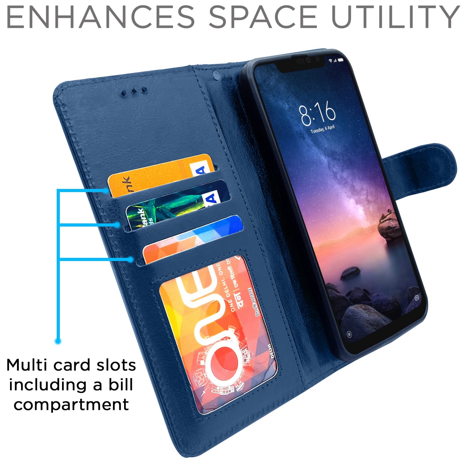 Pikkme Redmi Note 6 Pro Vintage Flip Cover | Blue
