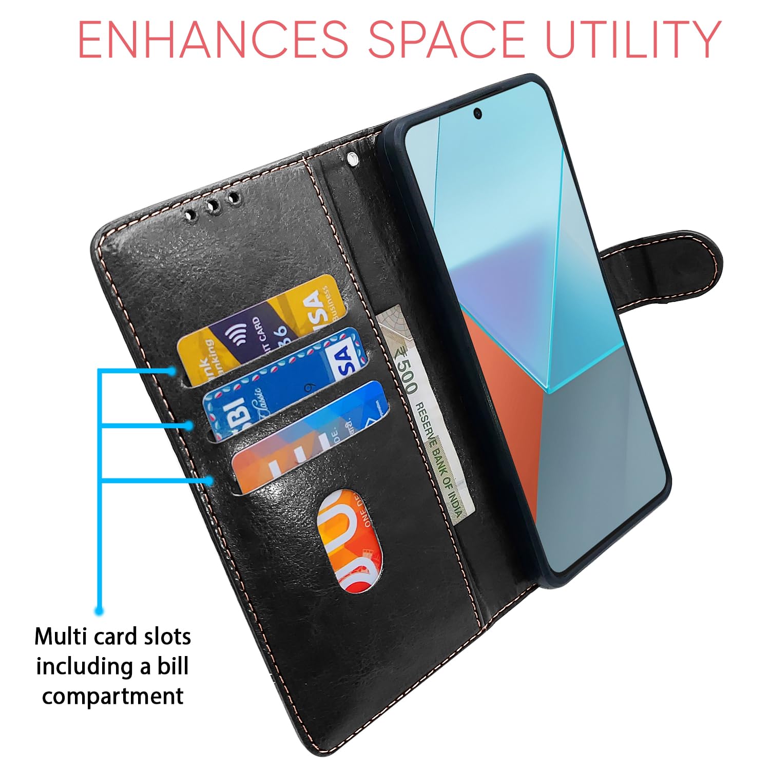 Pikkme Redmi Note 13 Pro 5G black mobile flip cover – photo 4