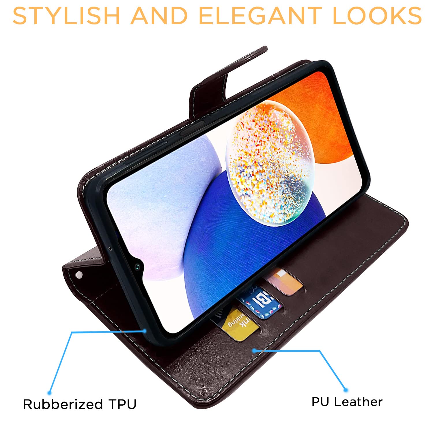 Pikkme Samsung Galaxy A14 5G Constrast Flip Cover | Coffee & Brown