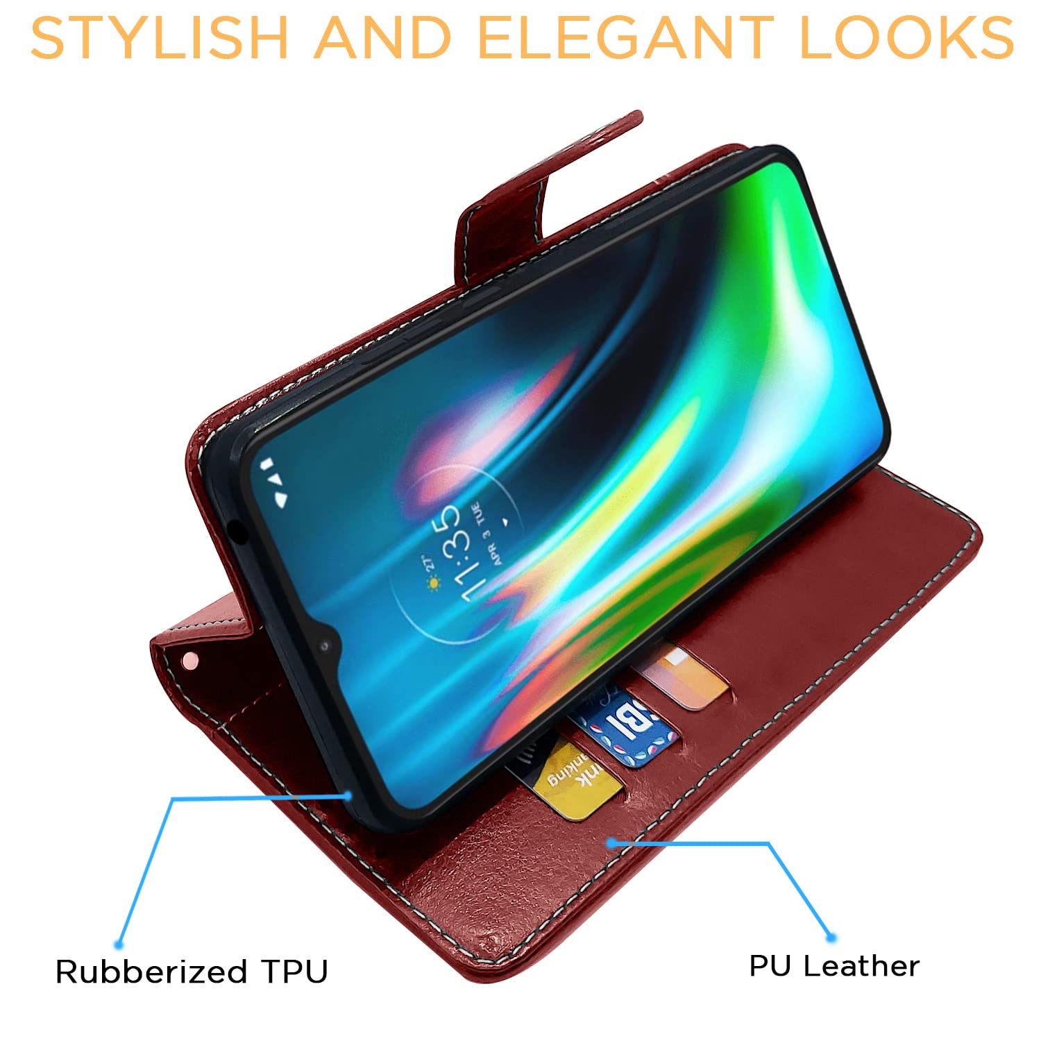 Moto G9 Contrast wallet flip cover in brown by Pikkme – photo 5