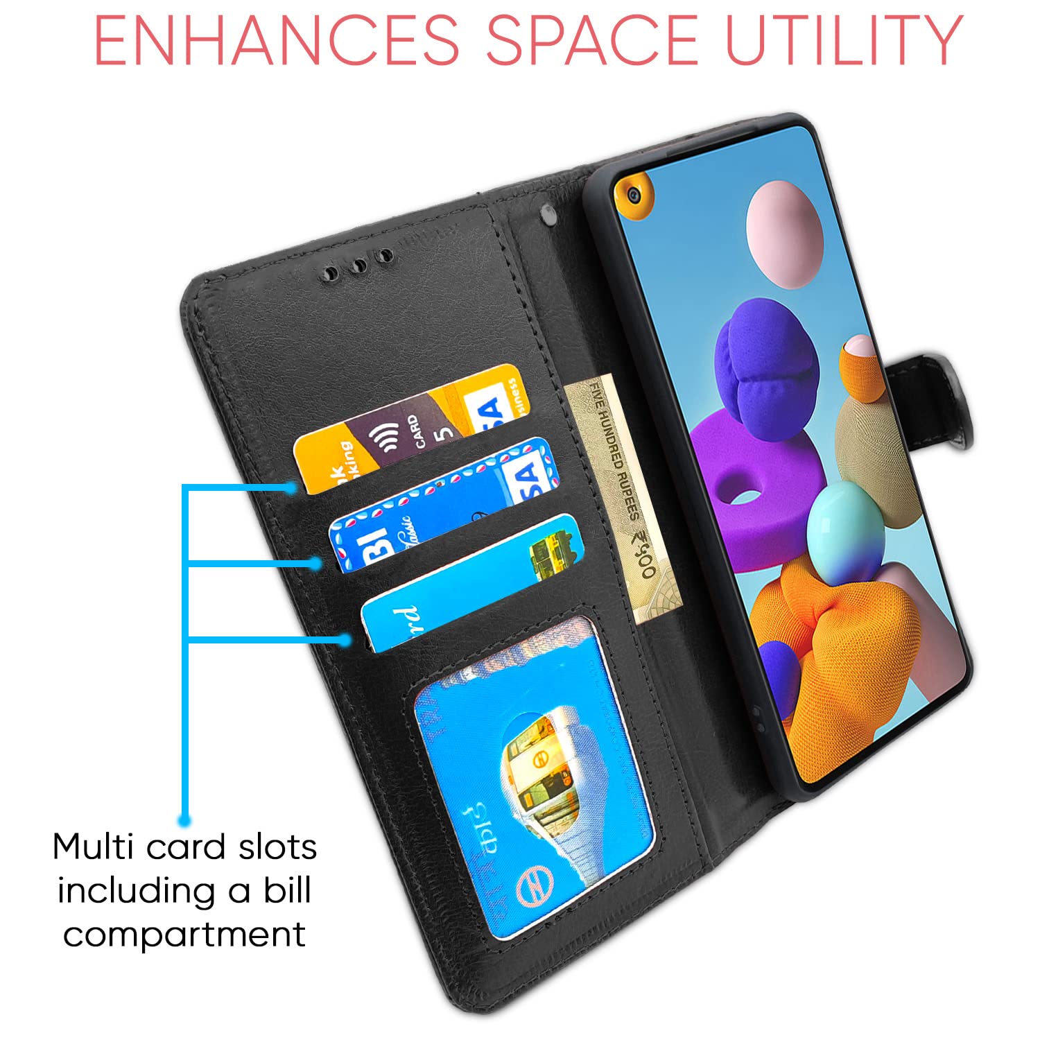 Pikkme Samsung Galaxy A21s Vintage Flip Cover | Black