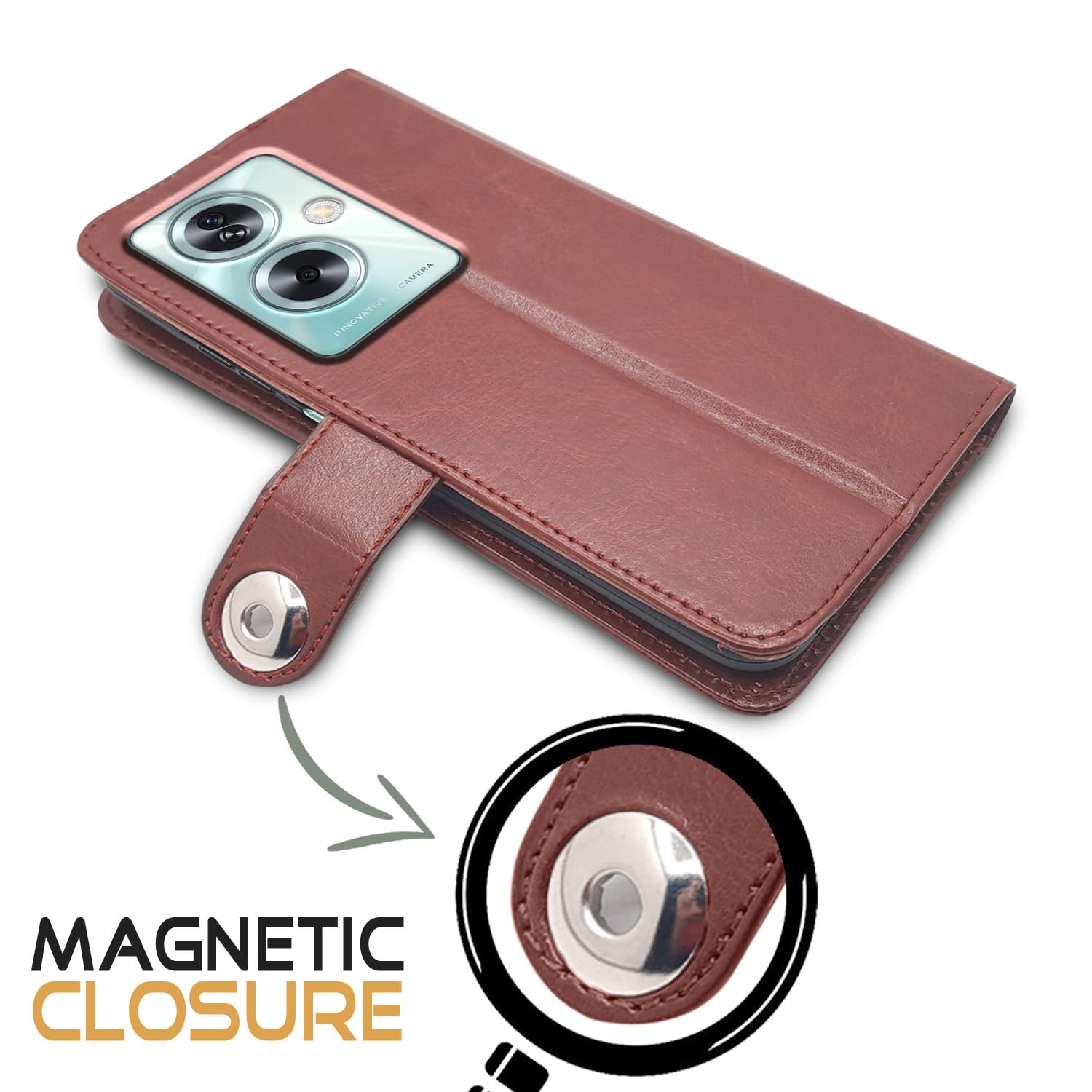 Pikkme Oppo A79 5G Button Flip Cover (Brown)