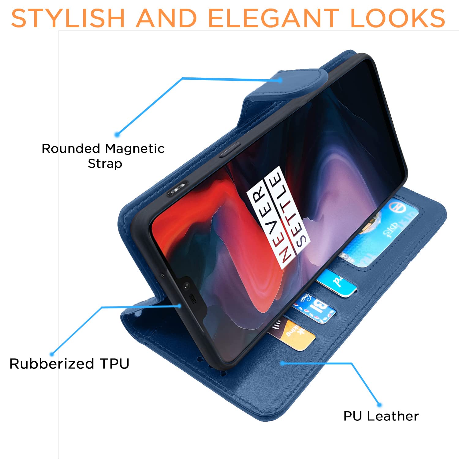 Pikkme OnePlus 6 Vintage Flip Cover | Blue