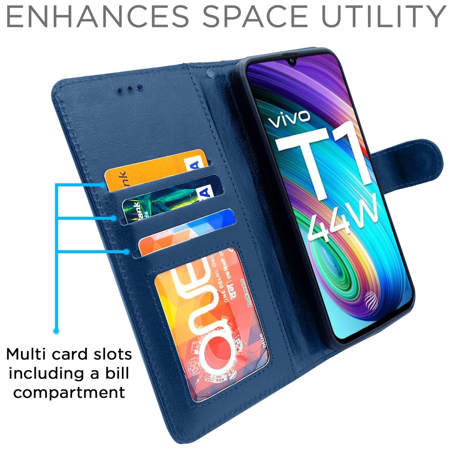 Pikkme iQOO Z6 44W / Vivo T1 44W Vintage Flip Cover | Blue