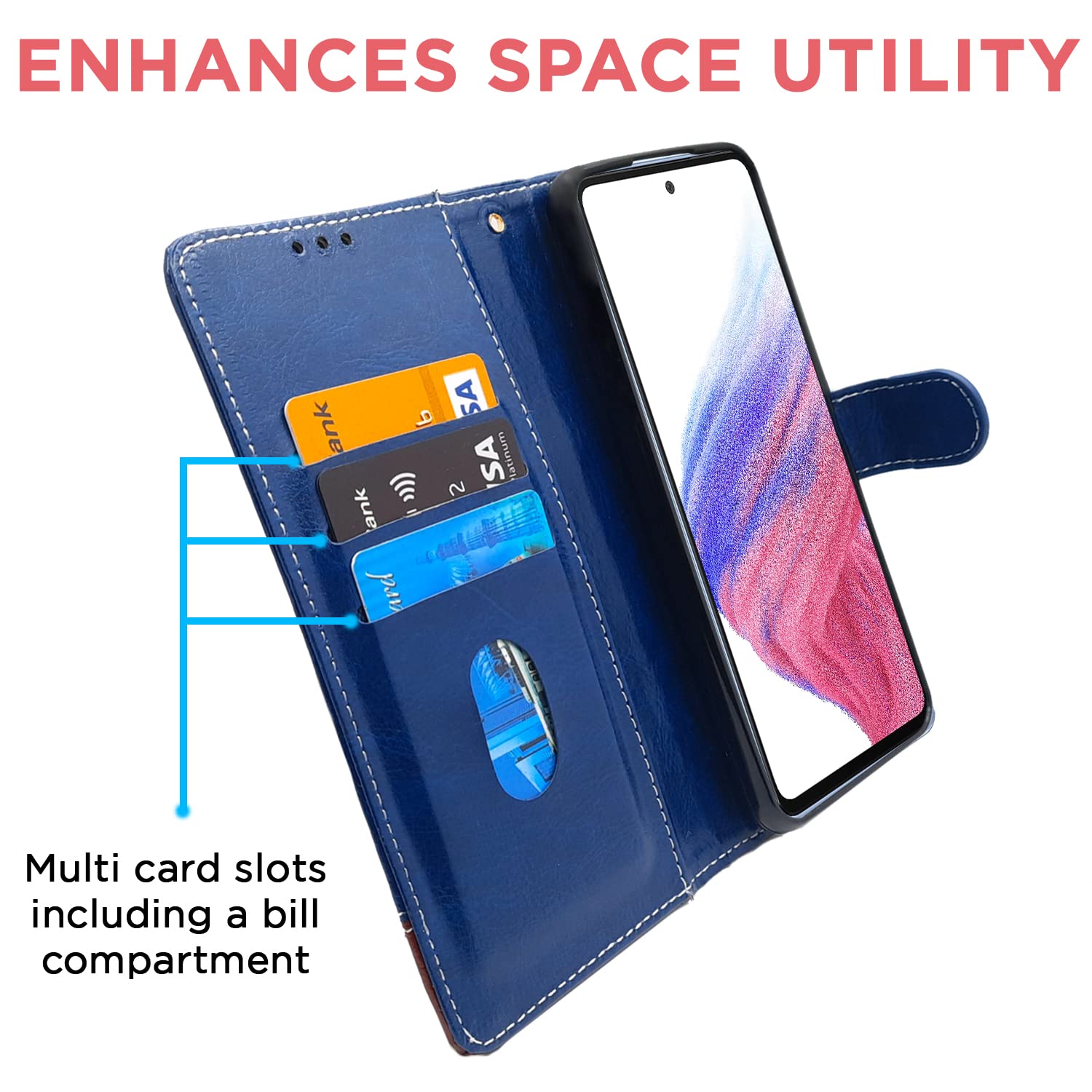 Pikkme Samsung Galaxy A53 5g Constrast Flip Cover | Blue & Brown