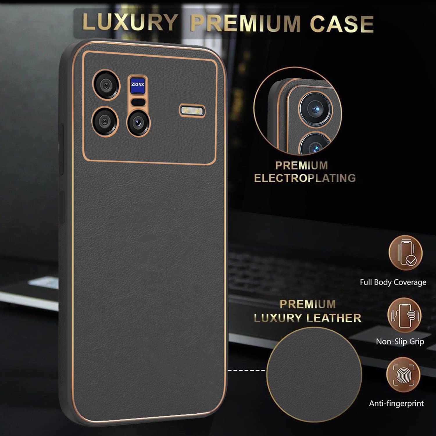 Pikkme Vivo X80 Leather Chrome Case | Black