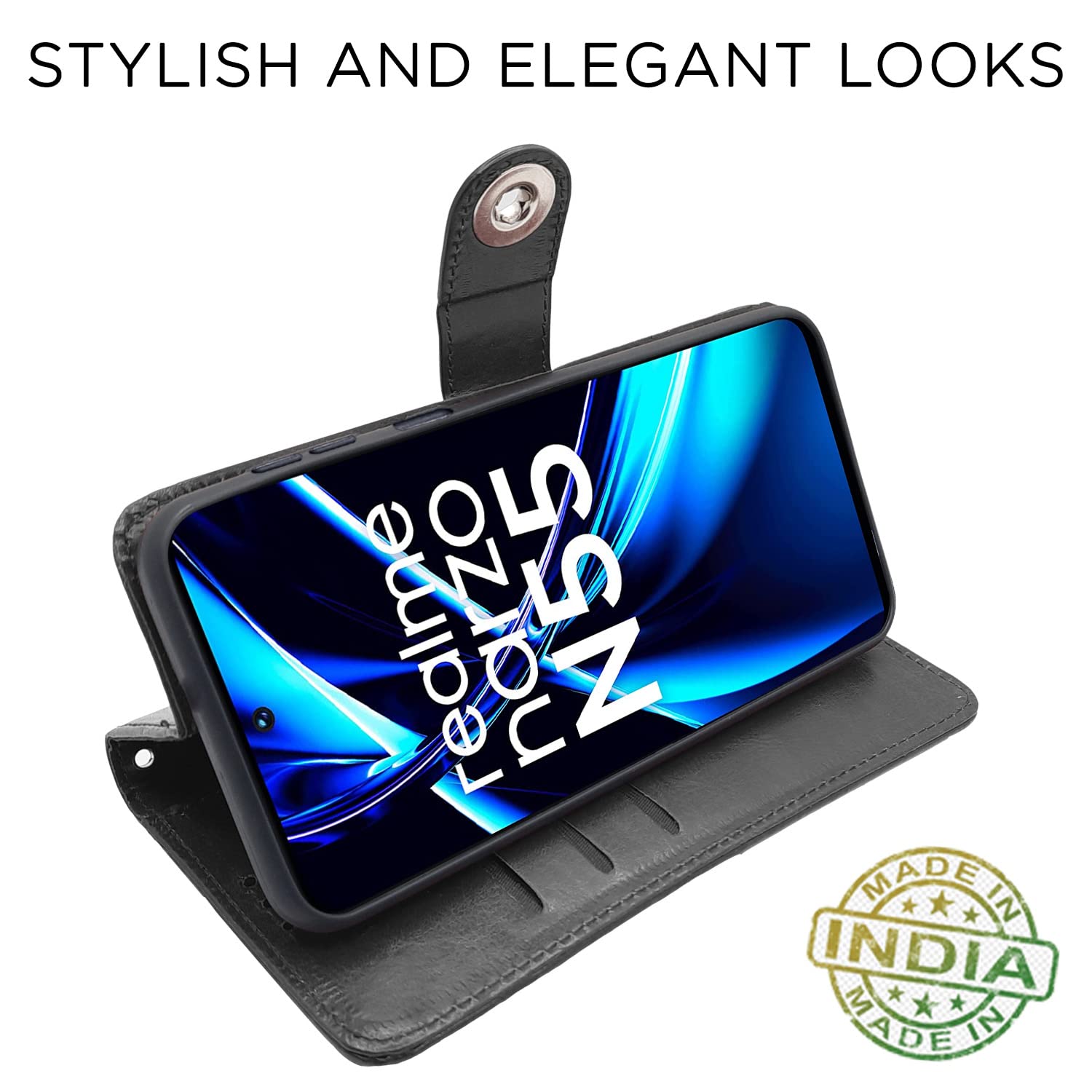 Pikkme Realme C55 / N55 Button Flip Cover (Black)