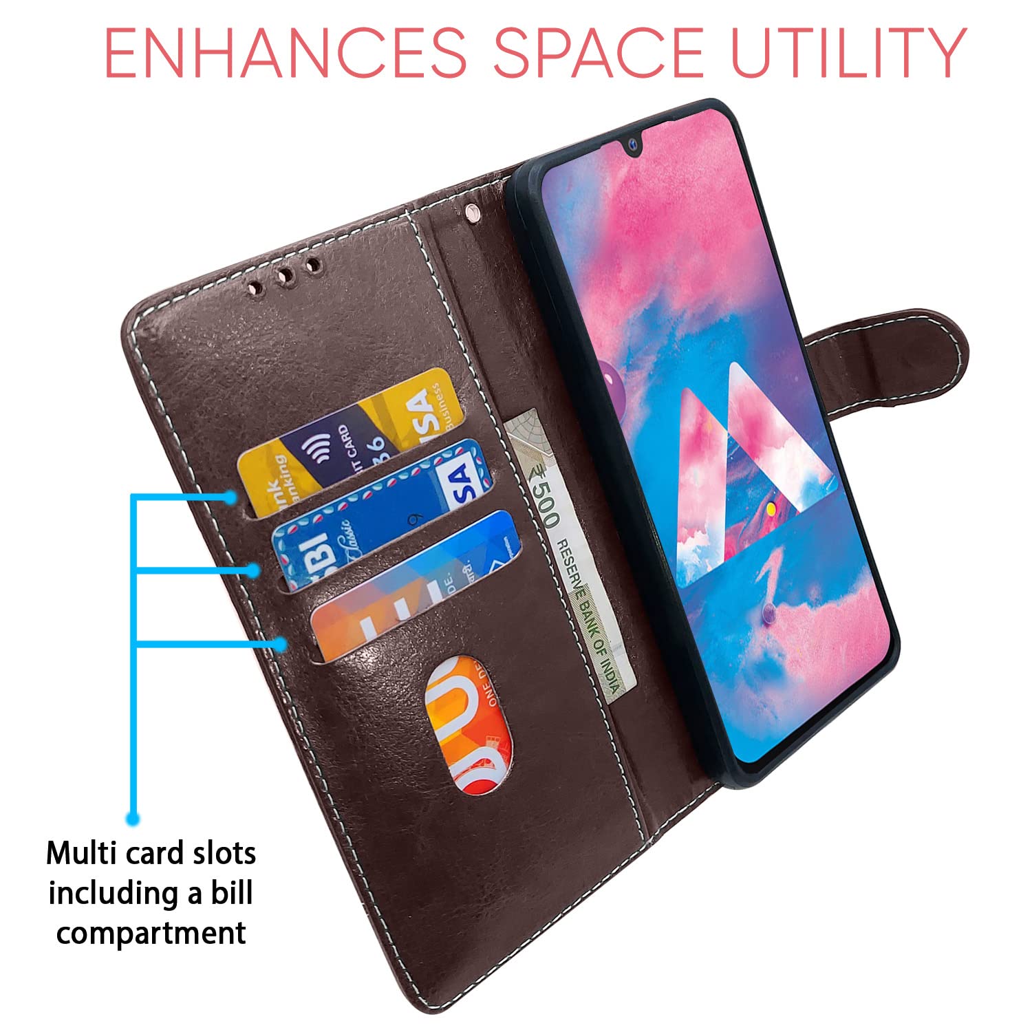 Pikkme Samsung Galaxy M30 Constrast Flip Cover | Coffee & Brown