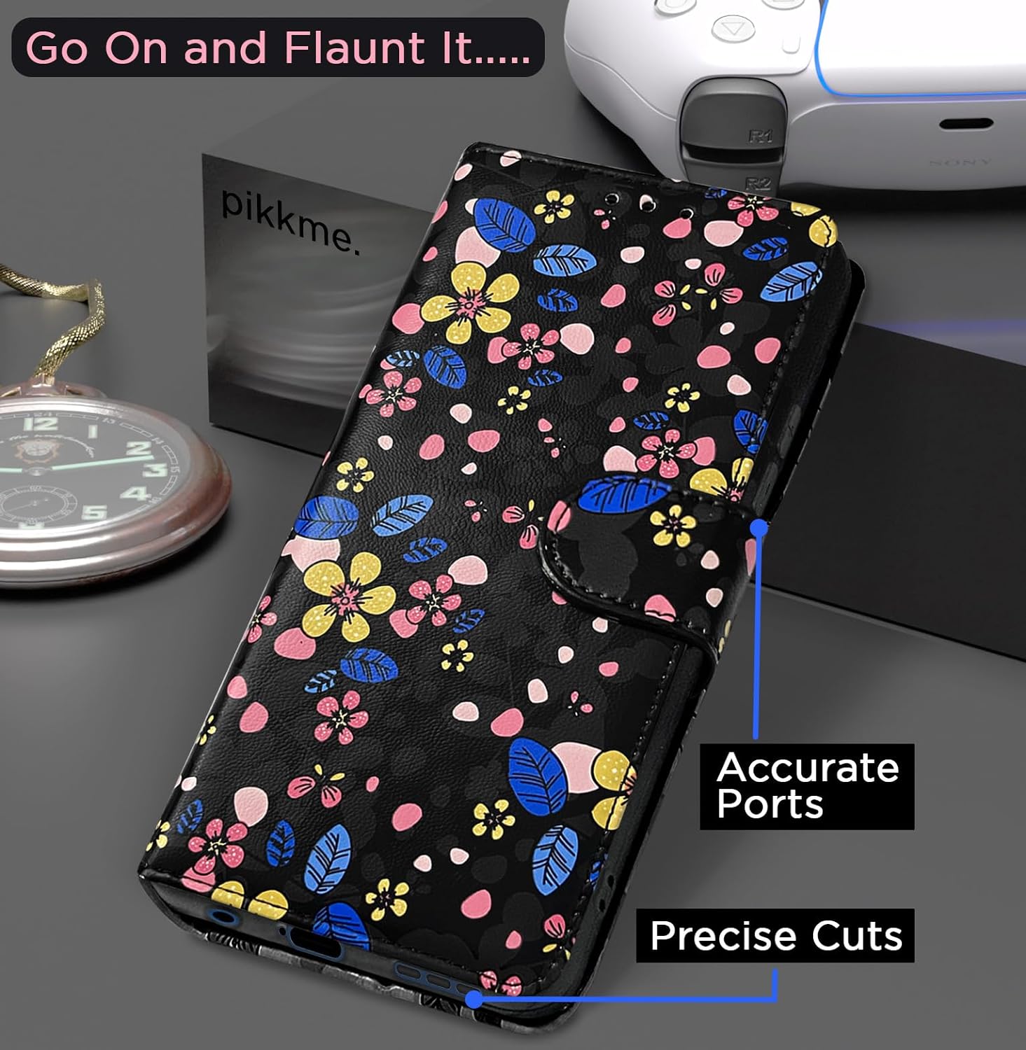Pikkme Moto G54 5G Flower Flip Cover (Black)