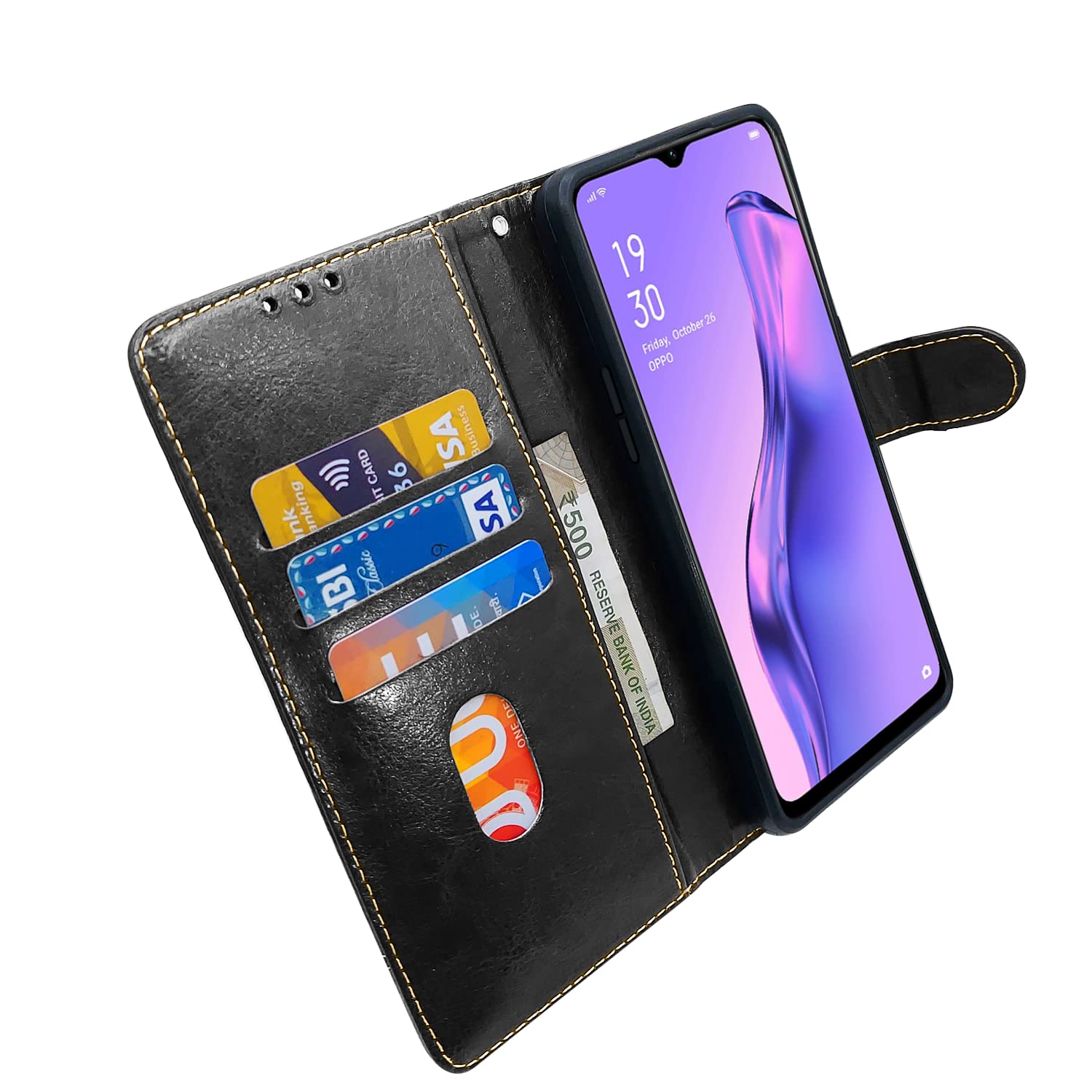 Pikkme Oppo A31 Constrast Flip Cover | Black & Brown