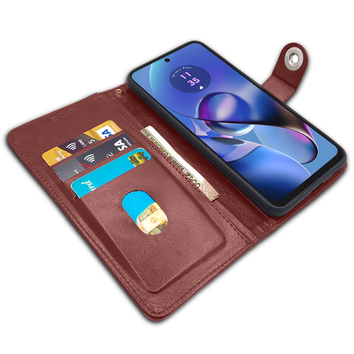 Pikkme Moto G54 5G Button Flip Cover (Brown)