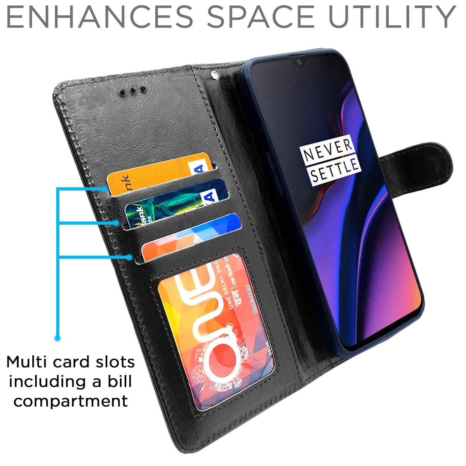 Pikkme OnePlus 6T Vintage Flip Cover | Black