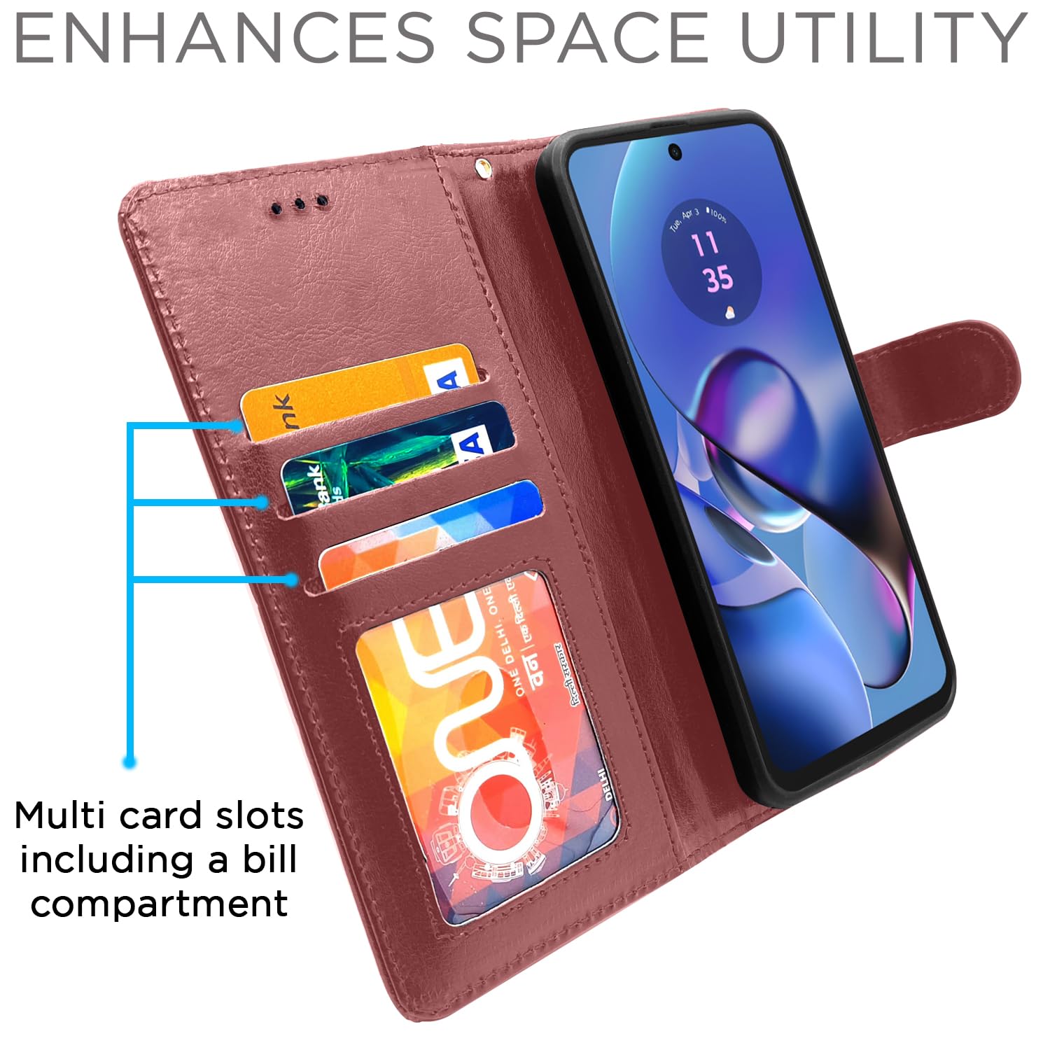 Pikkme Moto G54 5G Vintage Flip Cover (Brown)