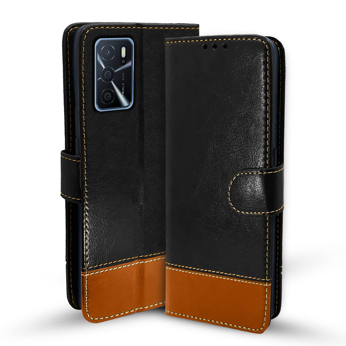 Pikkme Oppo A16 black & brown wallet flip cover