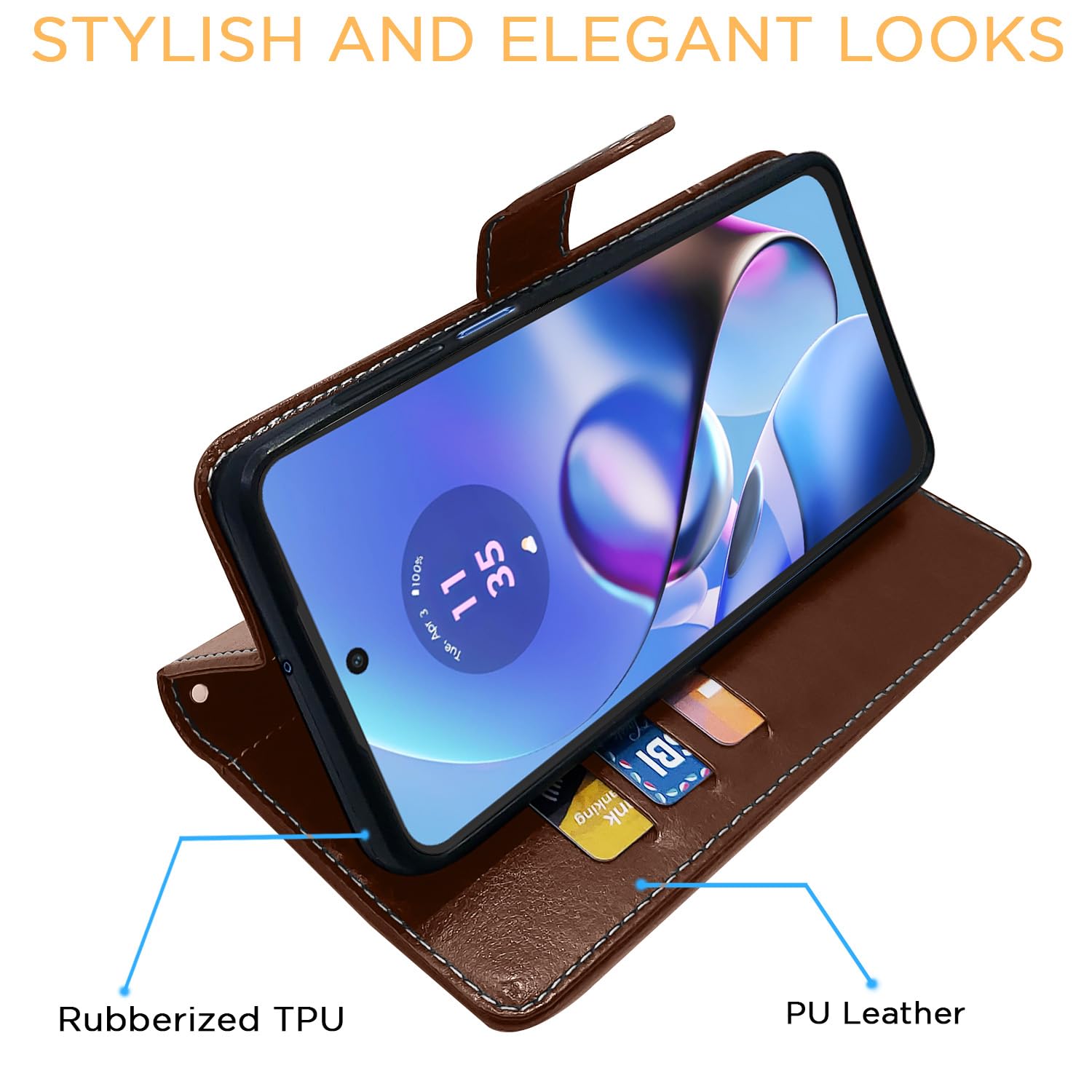 Pikkme Moto G54 5G Contrast Flip Cover (Brown)