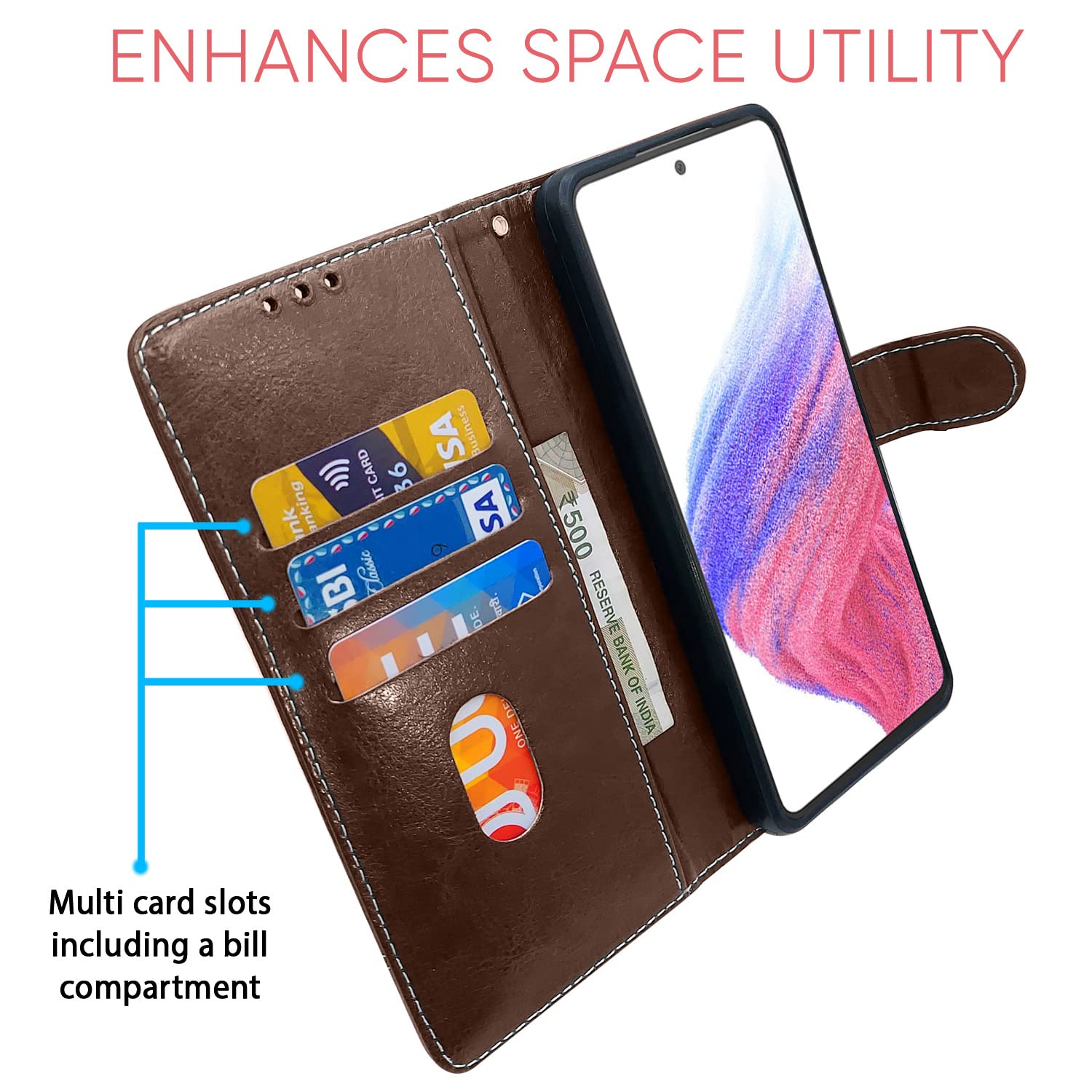 Pikkme Samsung Galaxy A53 5g Constrast Flip Cover | Brown & Coffee