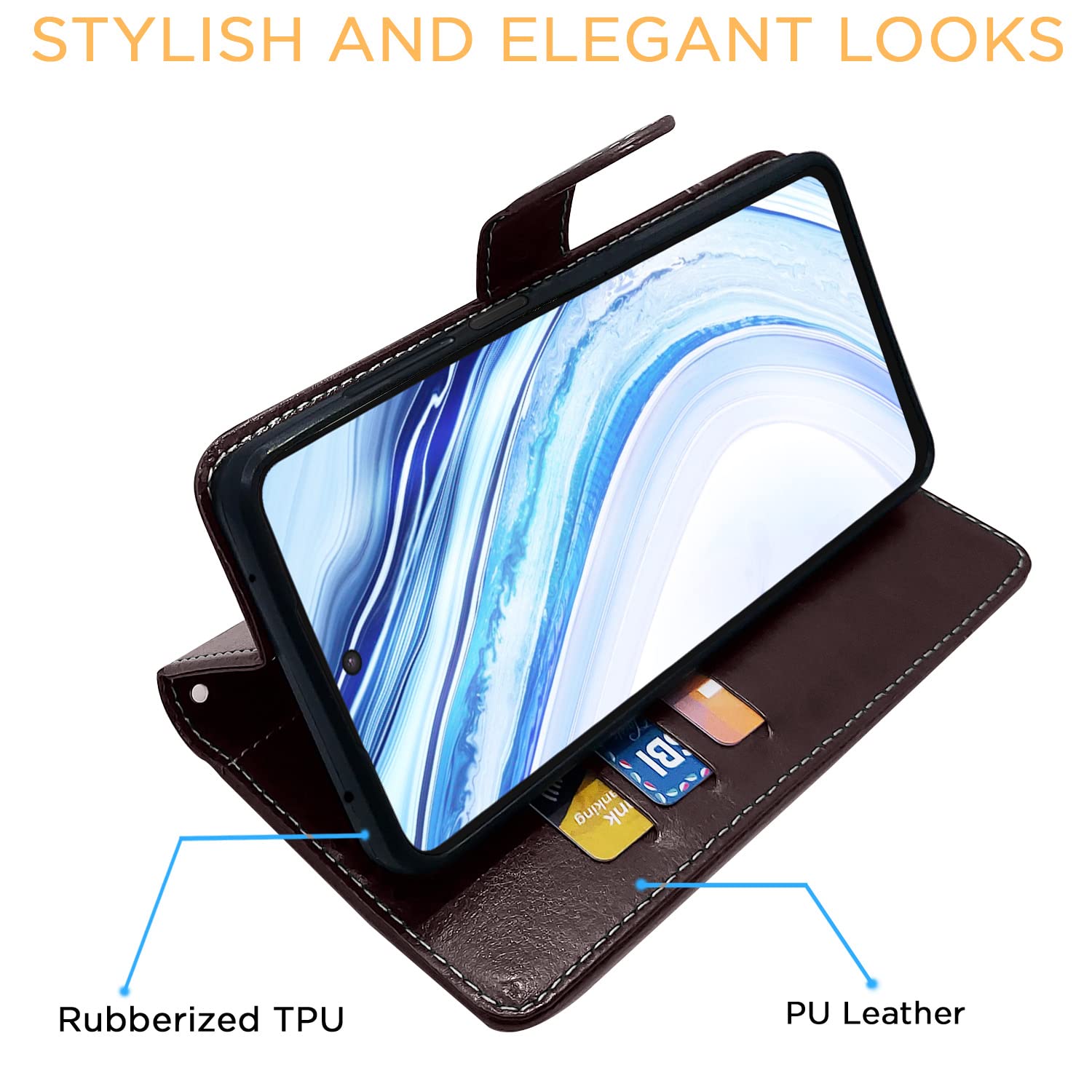 Pikkme Mi Redmi Note 10 Lite/Redmi Note 9 Pro/Note 9 Pro Max Constrast Flip Cover | Coffee & Brown