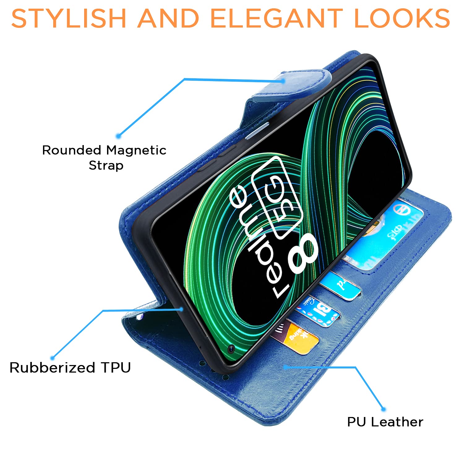Pikkme Realme 9 5G / 8s 5G / 8 5G / Narzo 30 5G Vintage Flip Cover | Blue