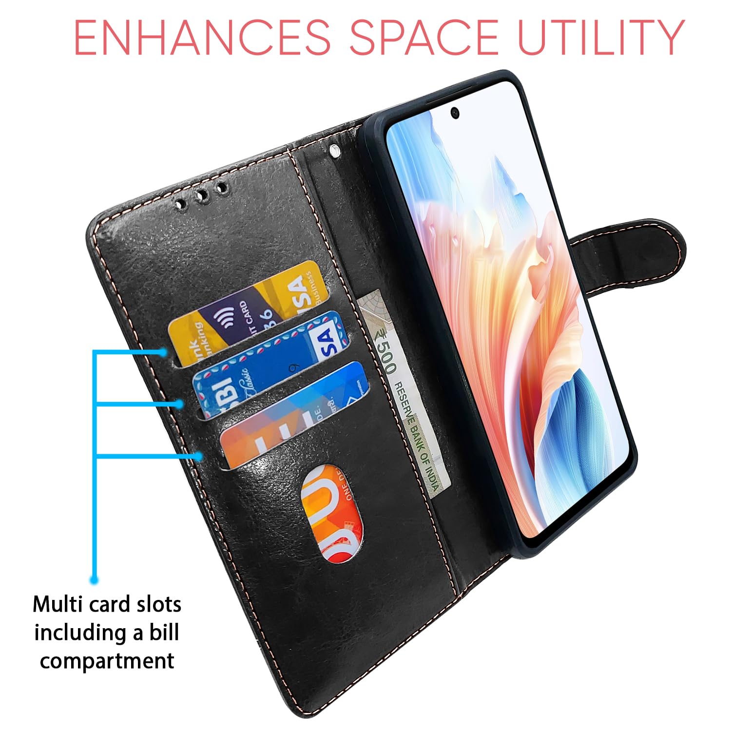 Oppo A79 5G mobile flip cover in black by Pikkme – photo 3