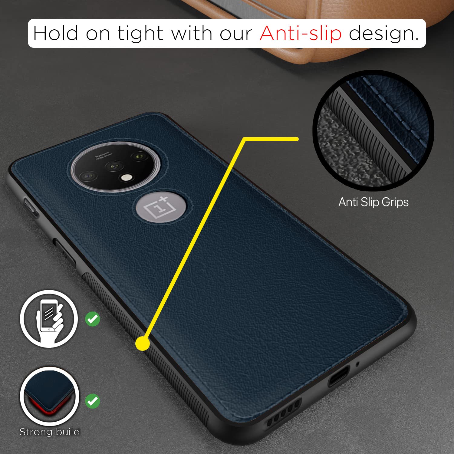 OnePlus 7T Leatherback phone cover in blue by Pikkme – photo 2