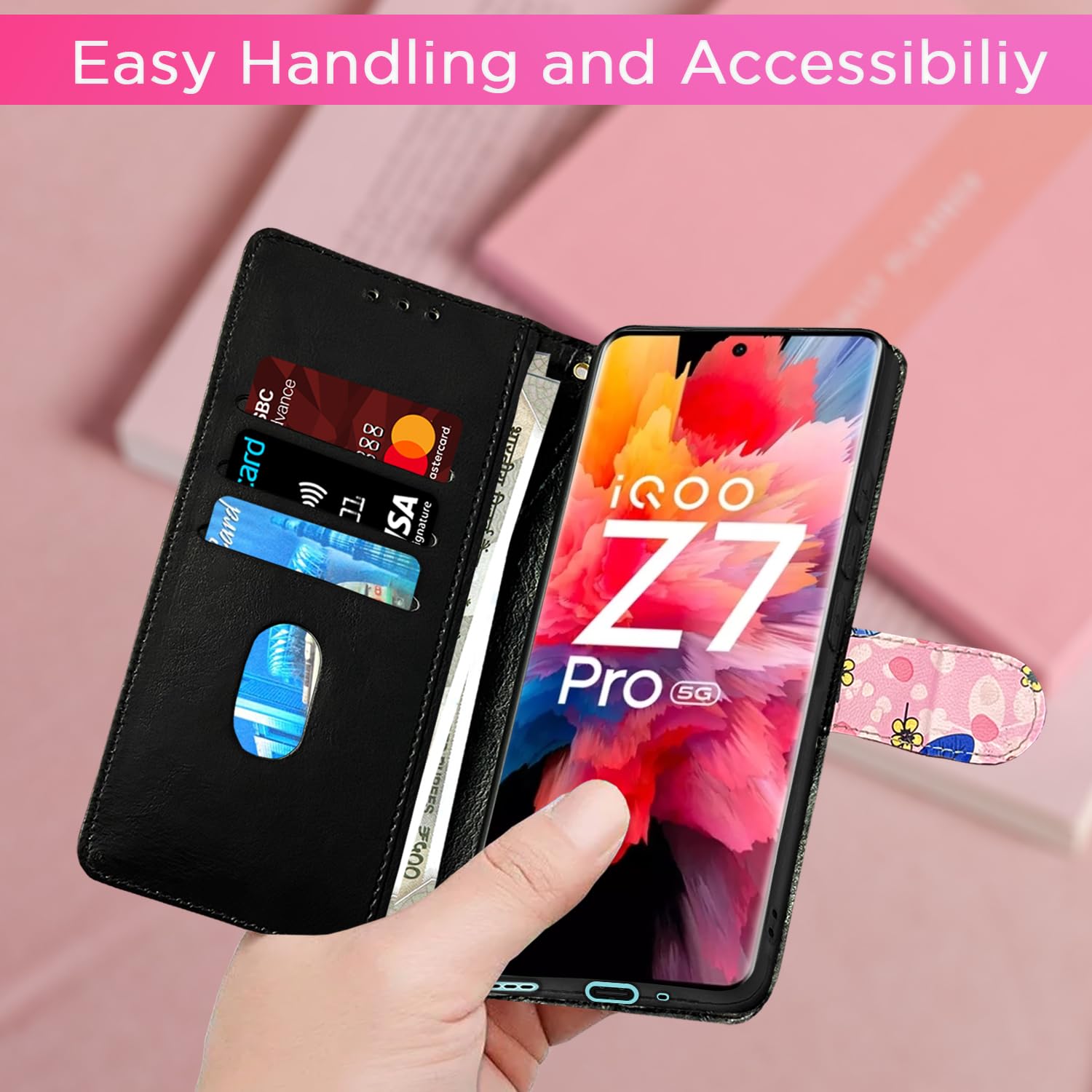 Moto Edge 40 wallet flip cover in pink by Pikkme – photo 7