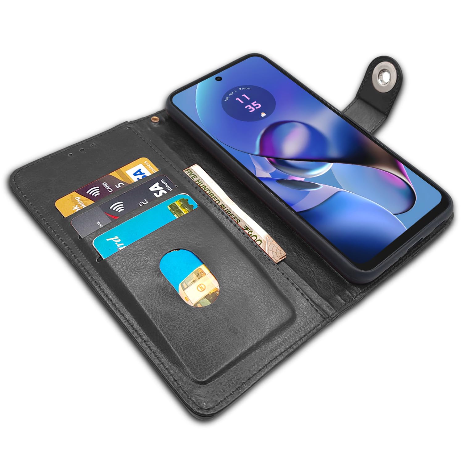 Pikkme Moto G54 5G Button Flip Cover (Black)