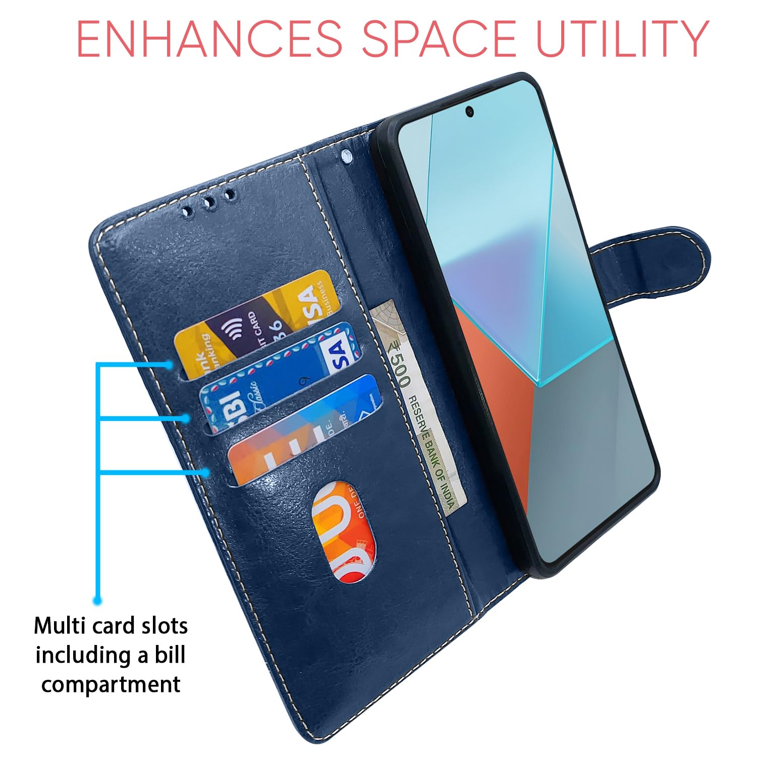 Blue wallet flip cover for Redmi Note 13 Pro 5G – Pikkme – photo 4