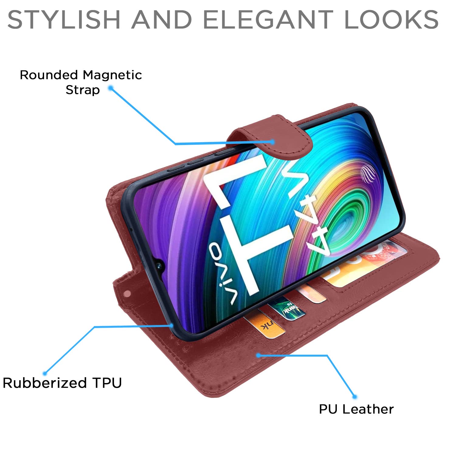 Pikkme iQOO Z6 44W / Vivo T1 44W Vintage Flip Cover | Brown