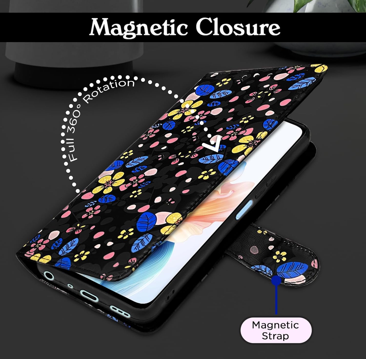 Pikkme Oppo A79 5G Flower Flip Cover (Black)