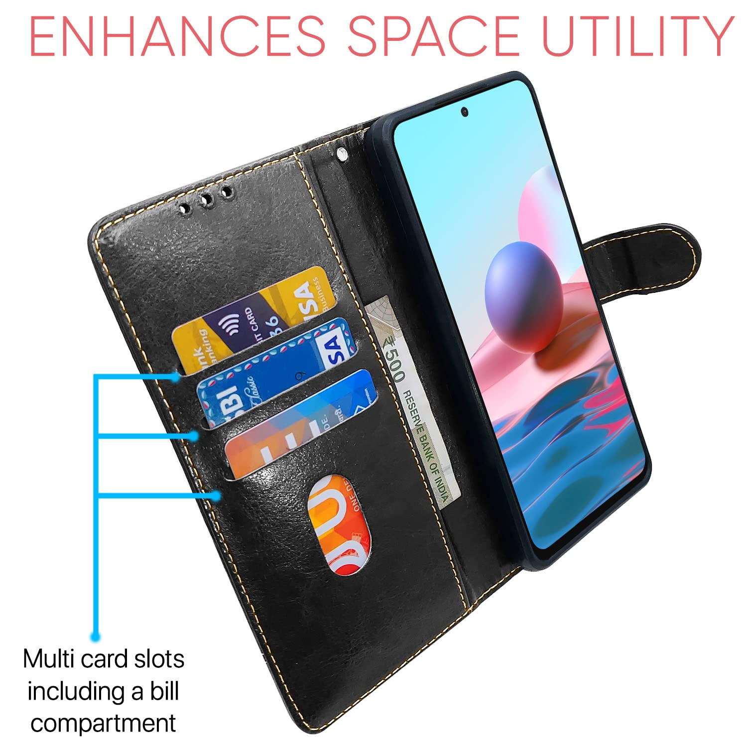 Pikkme Mi Redmi Note 10 / 10S / Note 11 SE Constrast Flip Cover | Black & Brown