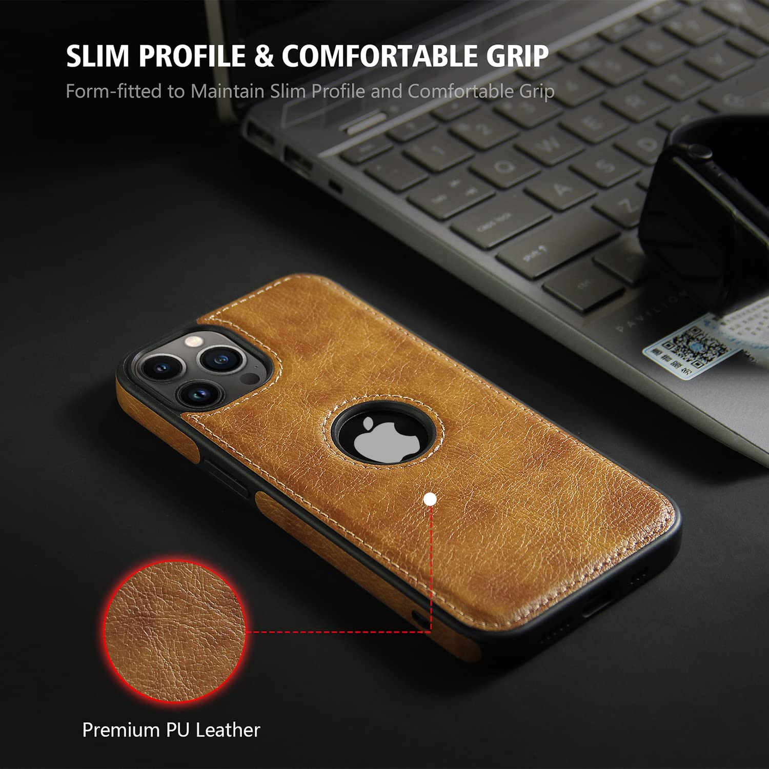 Pikkme iPhone 12 Pro Max Leather Back Case Brown