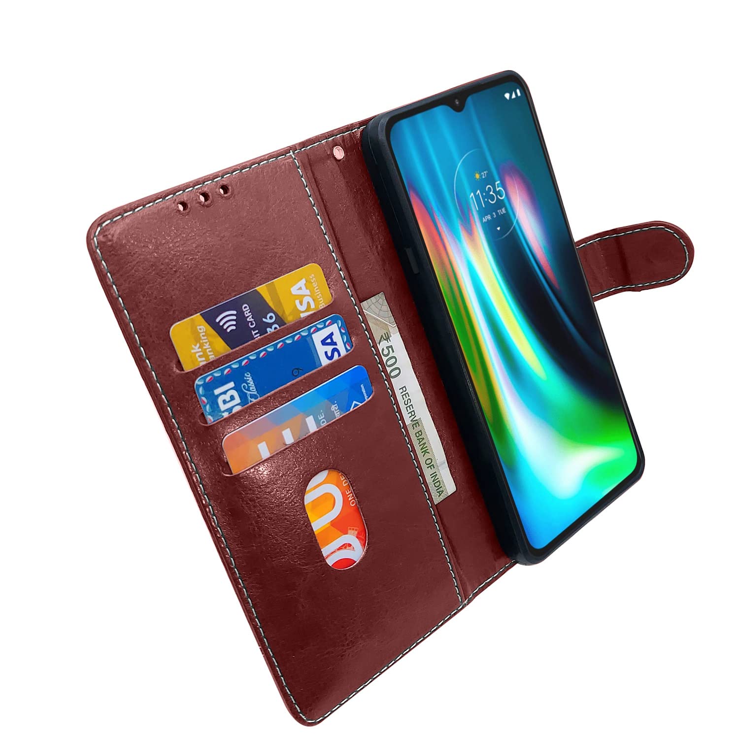 Moto G9 mobile flip cover in brown by Pikkme – photo 4