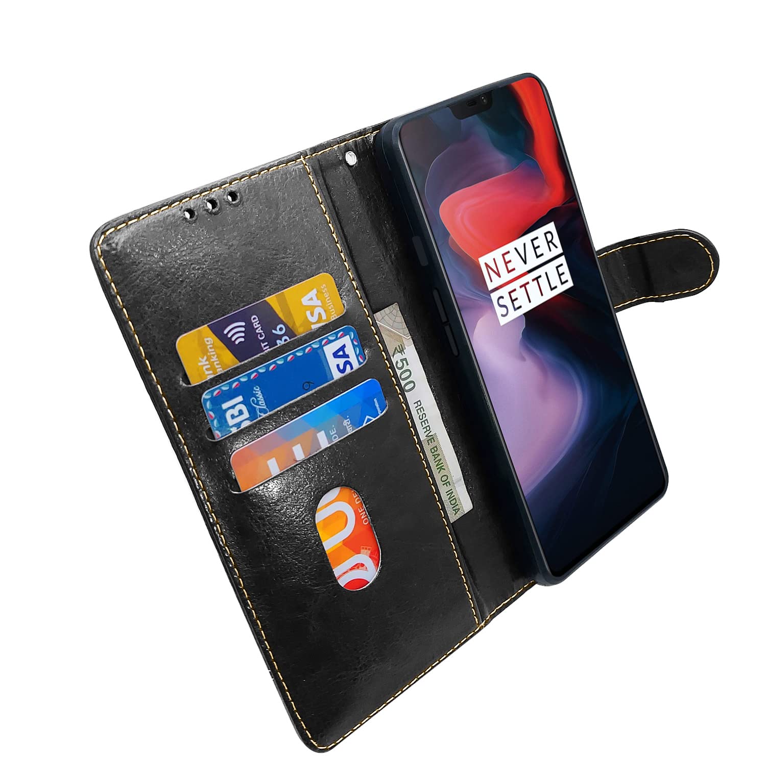 Pikkme OnePlus 6 Constrast Flip Cover | Black & Brown