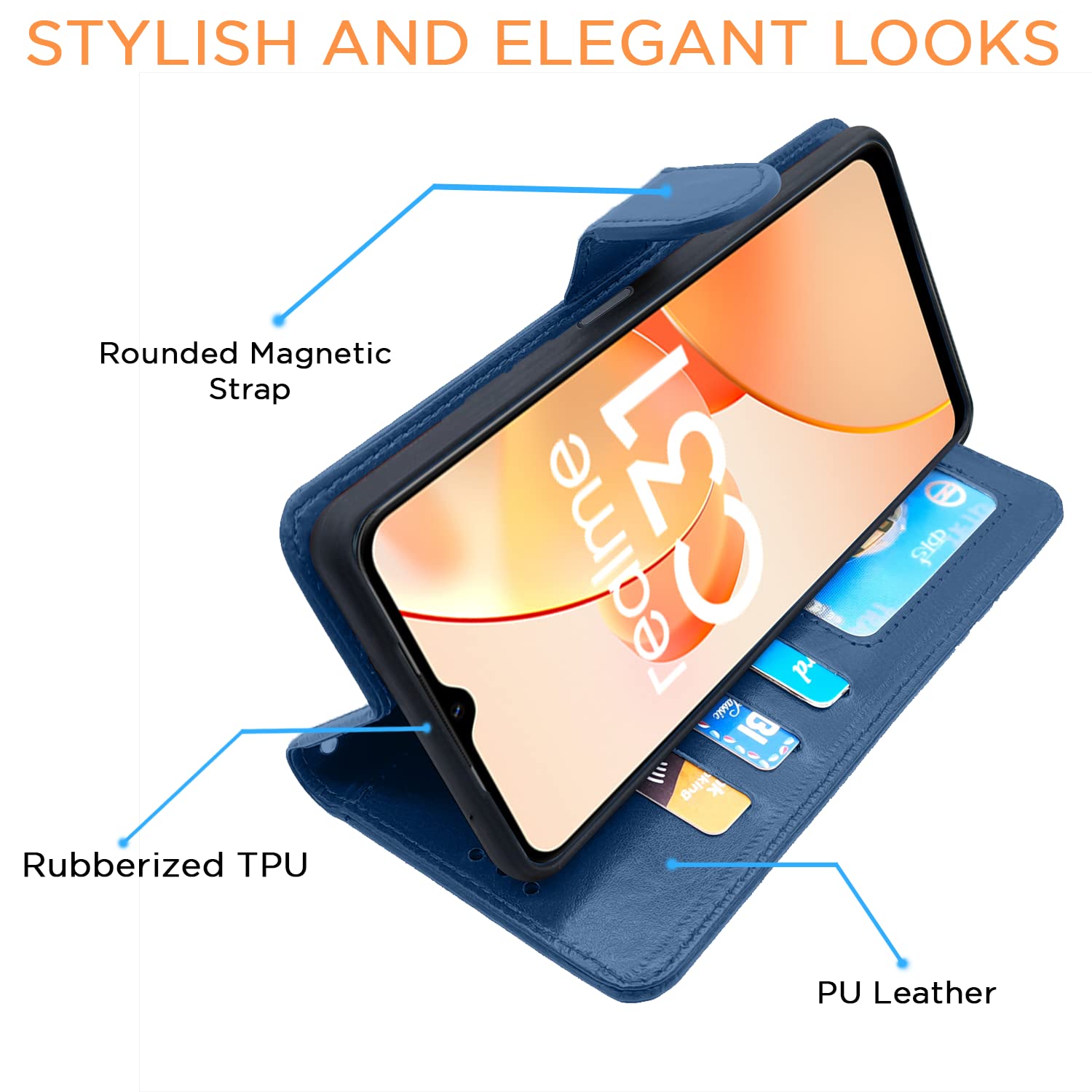 Pikkme Realme C31 Vintage Flip Cover | Blue