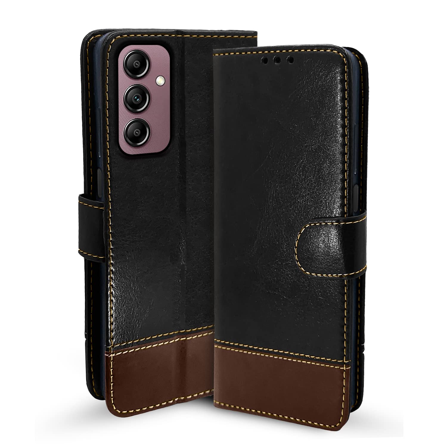 Pikkme Samsung Galaxy A14 5G Constrast Flip Cover | Black & Brown