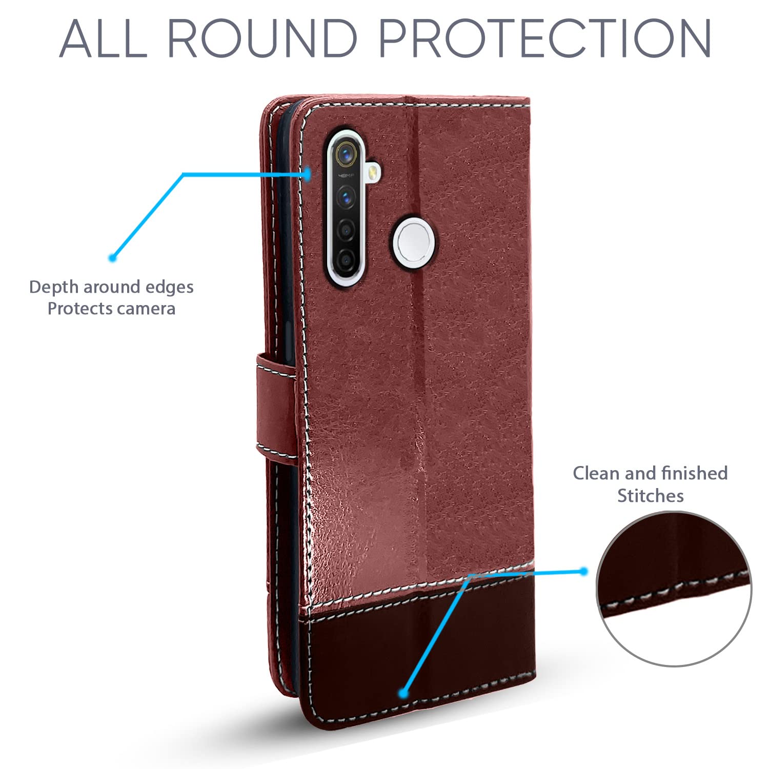 Pikkme Realme 5 Pro Constrast Flip Cover | Brown & Coffee