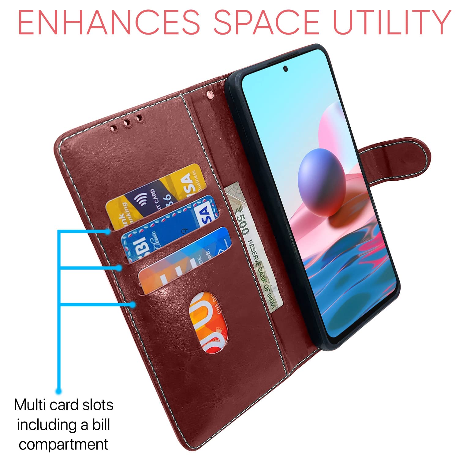 Pikkme Mi Redmi Note 10 / 10S / Note 11 SE Constrast Flip Cover | Brown & Coffee