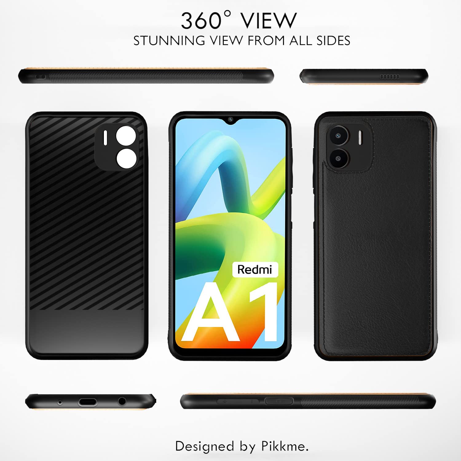 Pikkme Redmi A1 2022 Leather Back Cover | Black