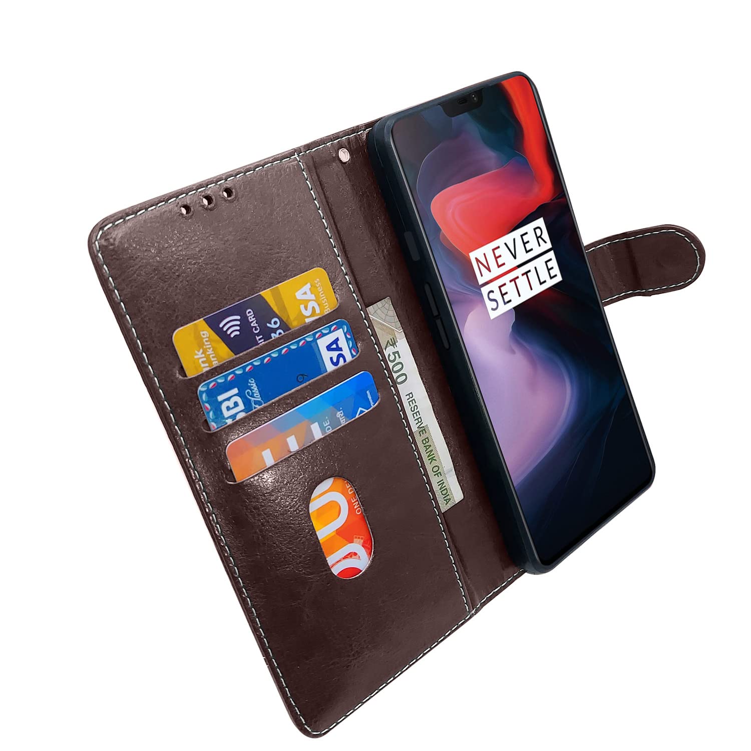 Pikkme OnePlus 6 Constrast Flip Cover | Coffee & Brown