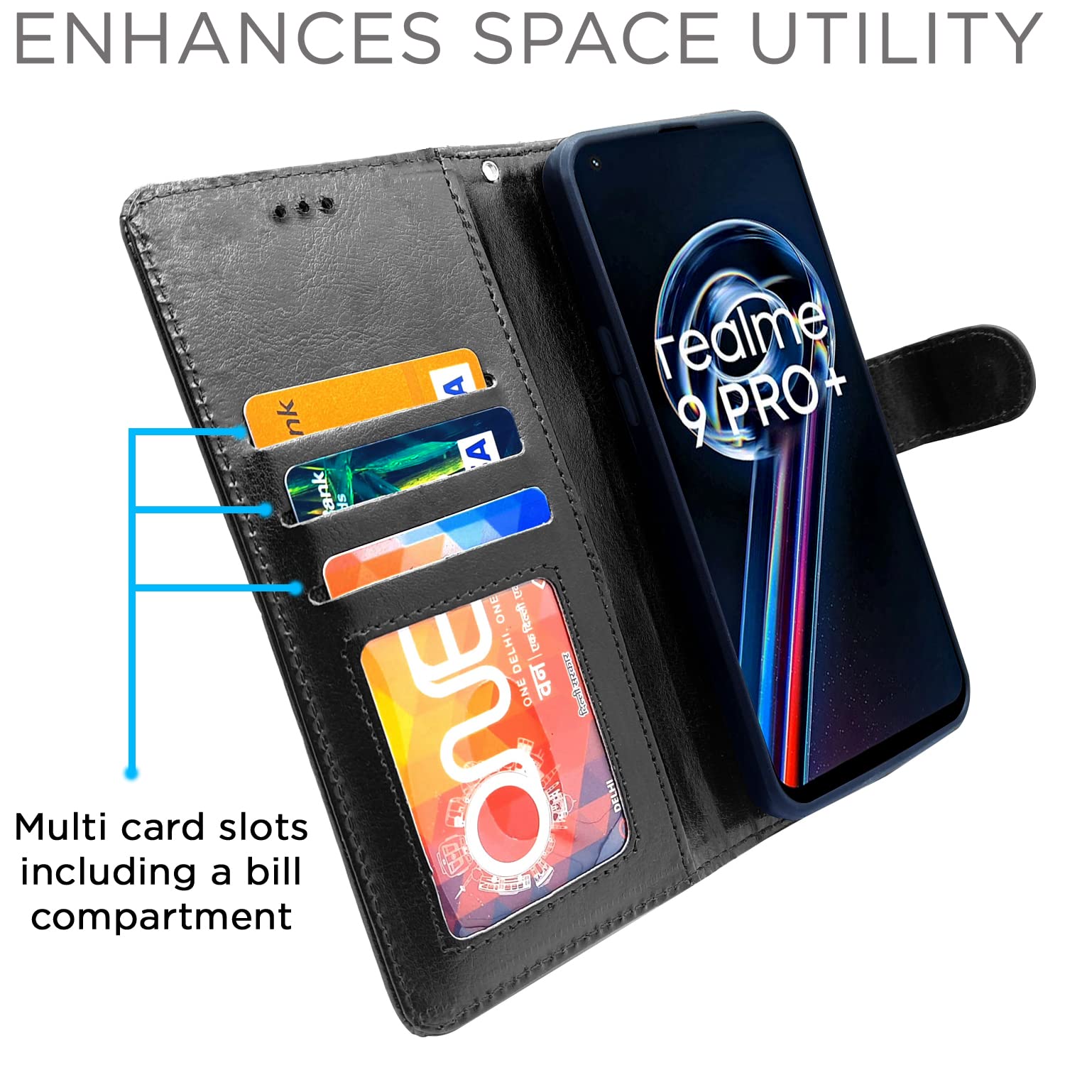 Pikkme Realme 9 Pro Plus 5G Vintage Flip Cover | Black