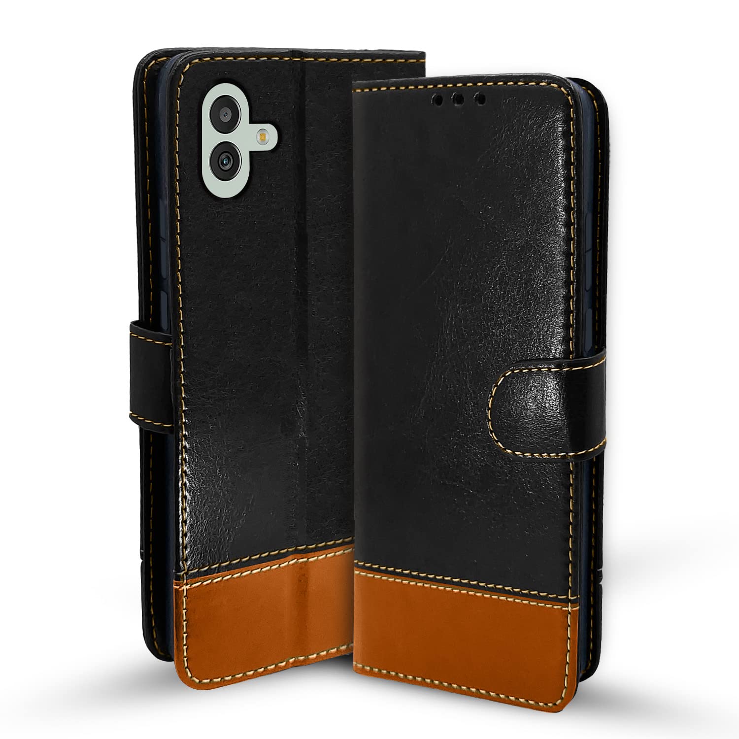 Pikkme Samsung Galaxy M13 5G Constrast Flip Cover | Black & Brown