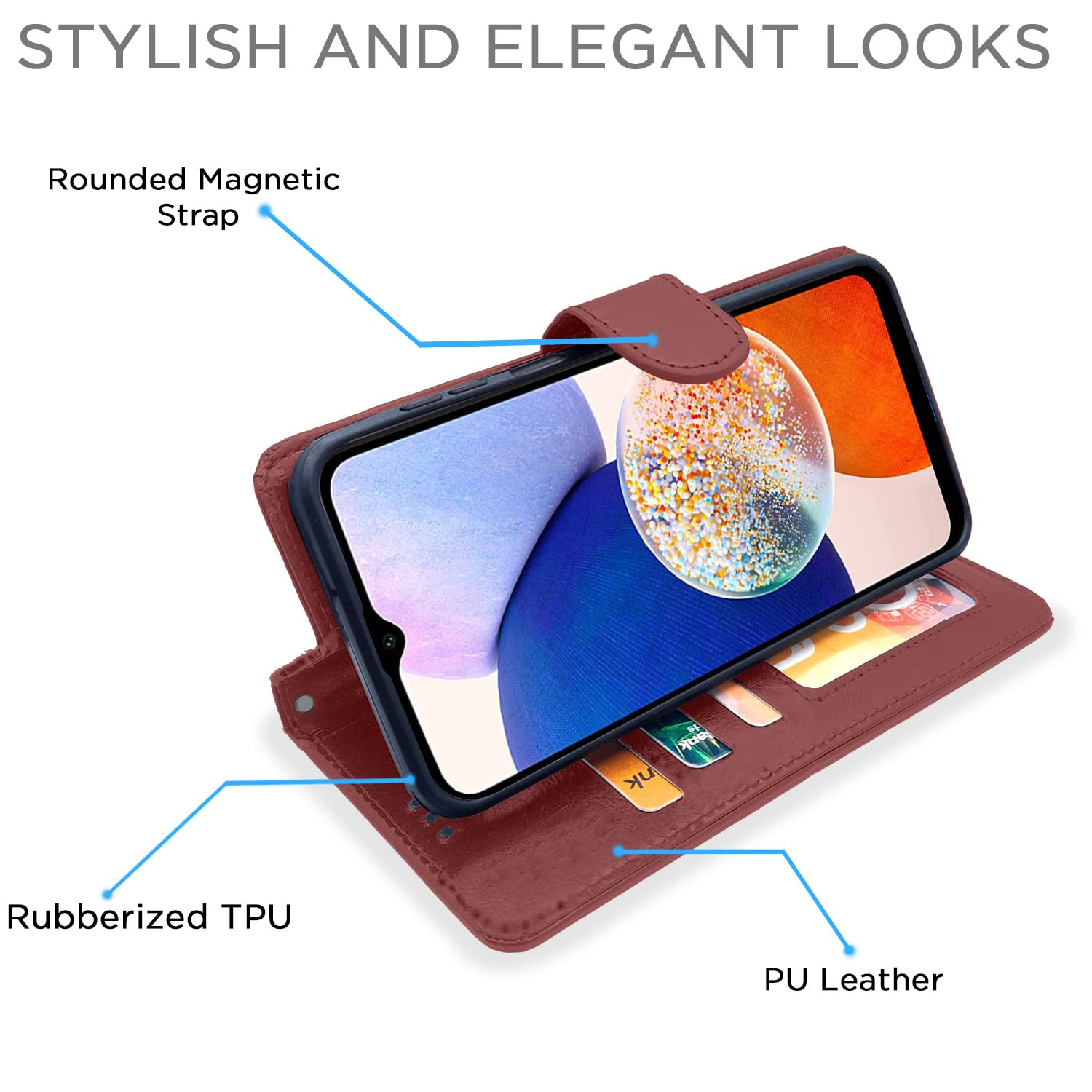 Pikkme Samsung Galaxy A14 5G Vintage Flip Cover | Brown