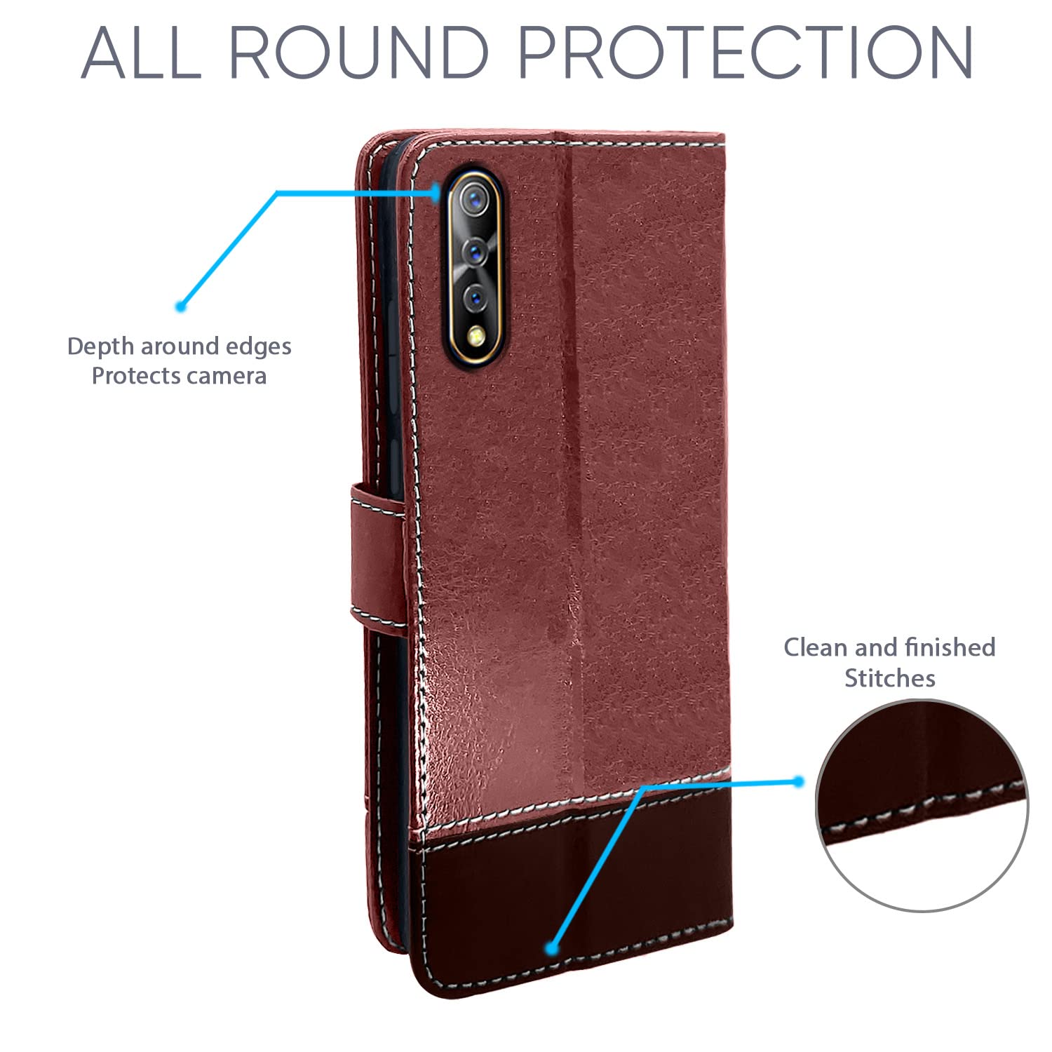 Pikkme Vivo S1 Constrast Flip Cover | Brown & Coffee