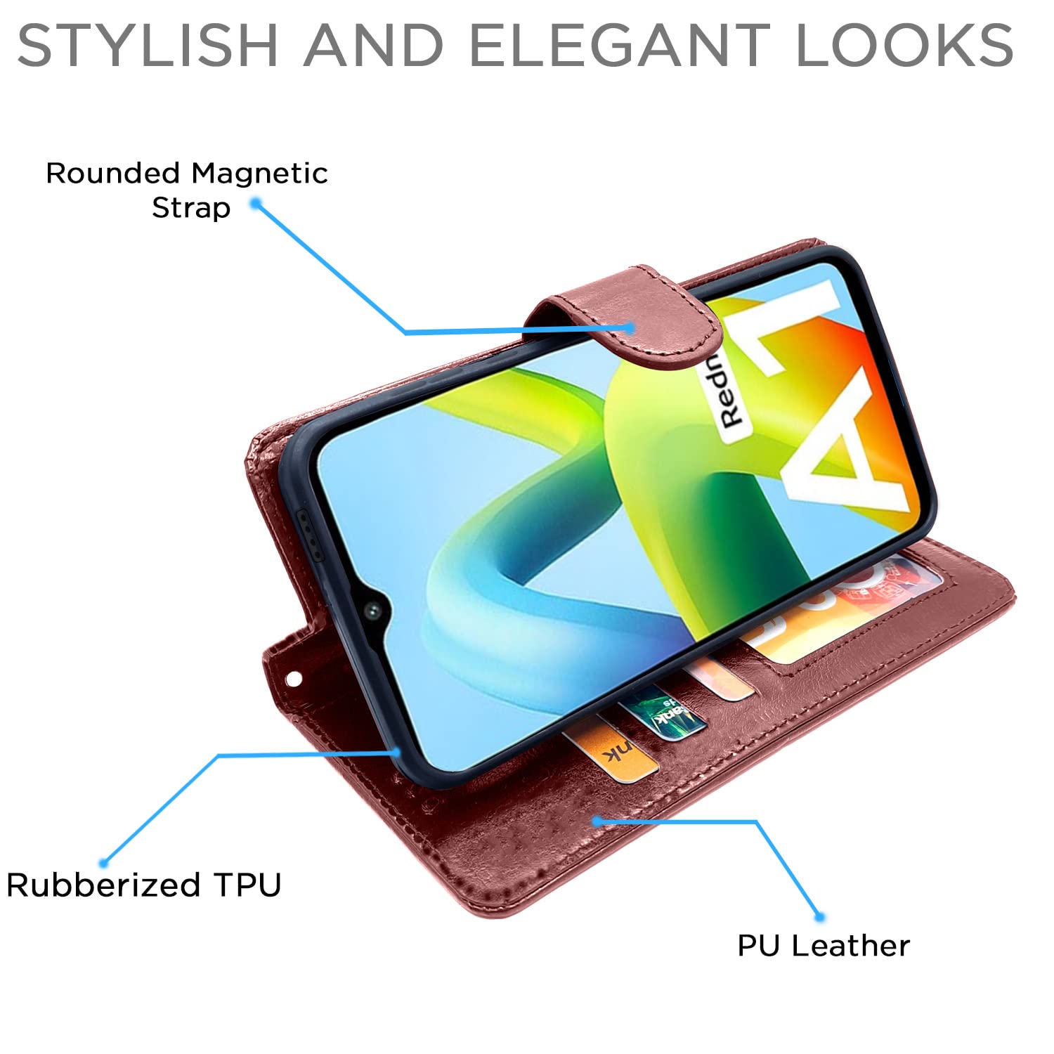 Pikkme Redmi A1 2022 Vintage Flip Cover | Brown